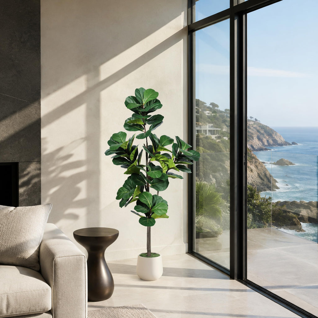 5ft Fiddle Leaf Fig Tree Artificial with White Exquisite Planter