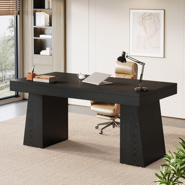55-Inch Executive Desk, Thick Wood Office Computer Desk with Double Pedestal