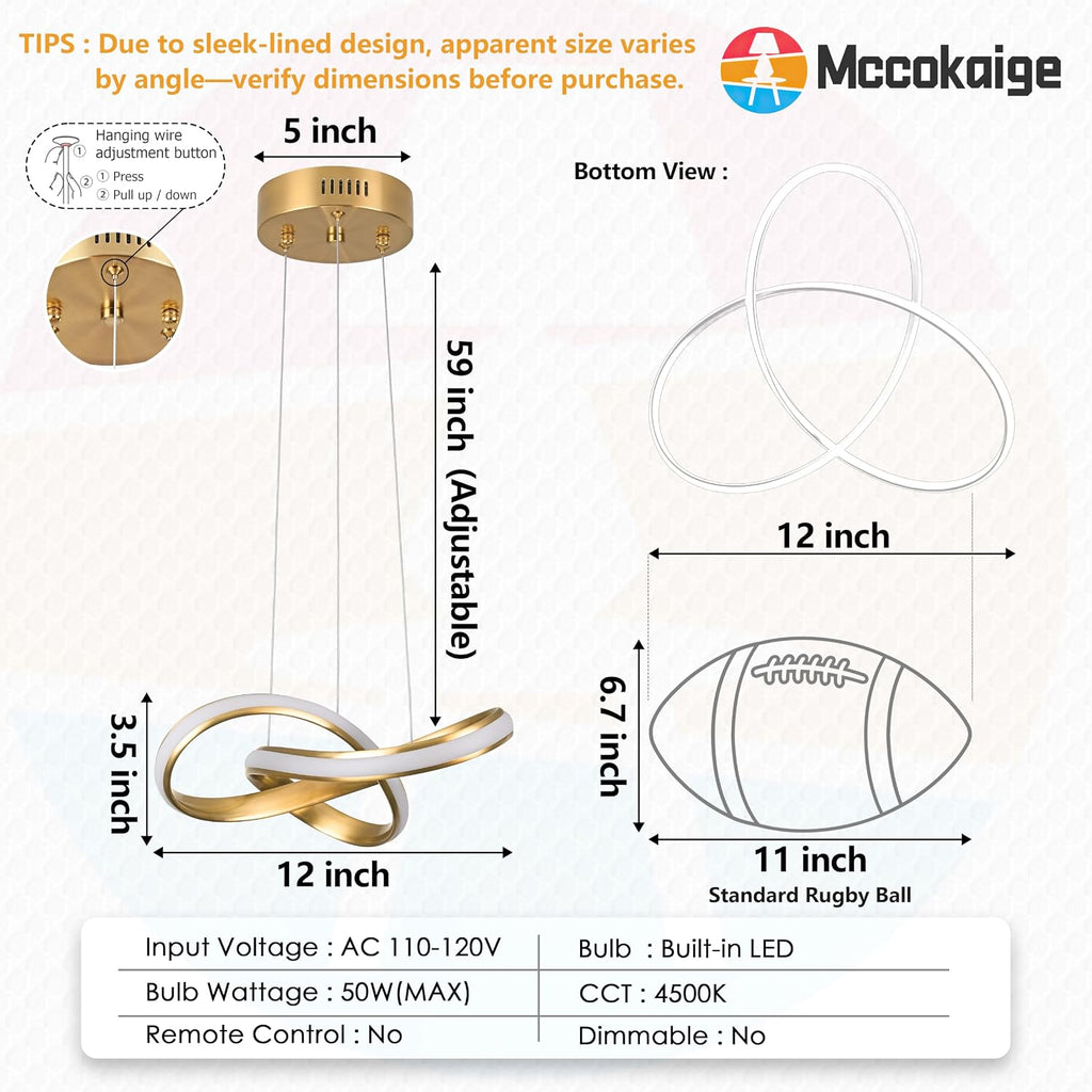 Modern LED Chandelier Contemporary Pendant Lighting Ring Light Fixture Gold with 4500K and 59in Height Adjustable