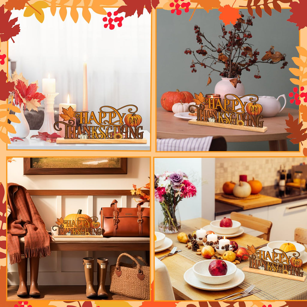 11.8 Inch Happy Thanksgiving Sign, Metal Pumpkin Maple Decor