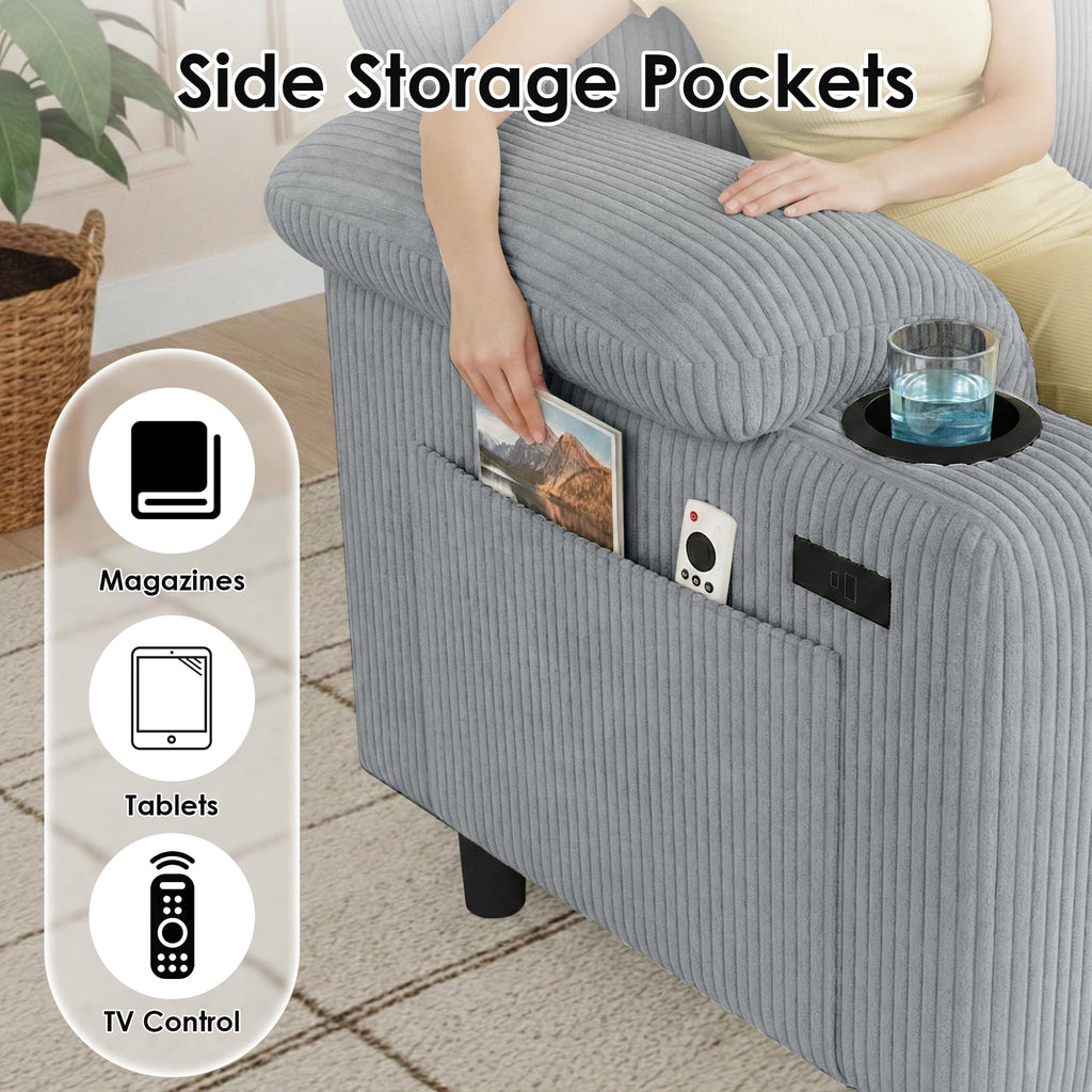 80" L-Shaped Sectional Sofa with Movable Storage Ottoman, LightGray