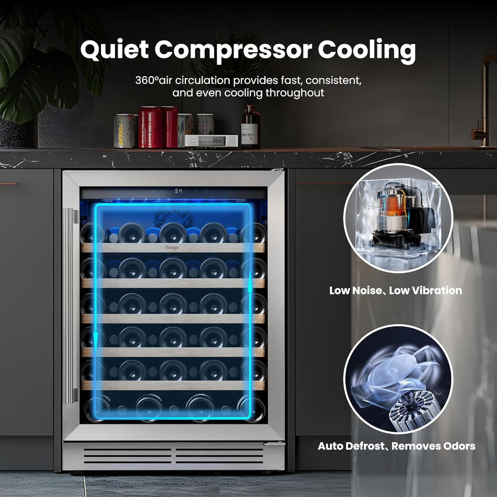 Wine Fridge Cooler - 24 Inch Wine Fridge Hold 52 Bottles, 40-65°F Wine Refrigera