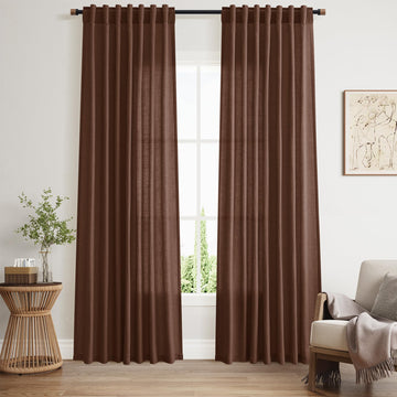 Mocha Brown Curtains 84 Inches Long Back Tab Linen Luxury Light Filtering Privacy Semi Sheer Curtain Farmhouse Decor