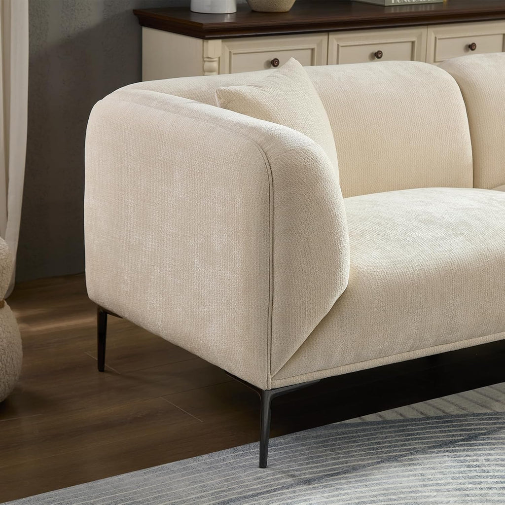 82.68" Modern Sofa, 3-Seater Deep Seats Tuxedo Couch, Boucle Sofas with 2 Pillows