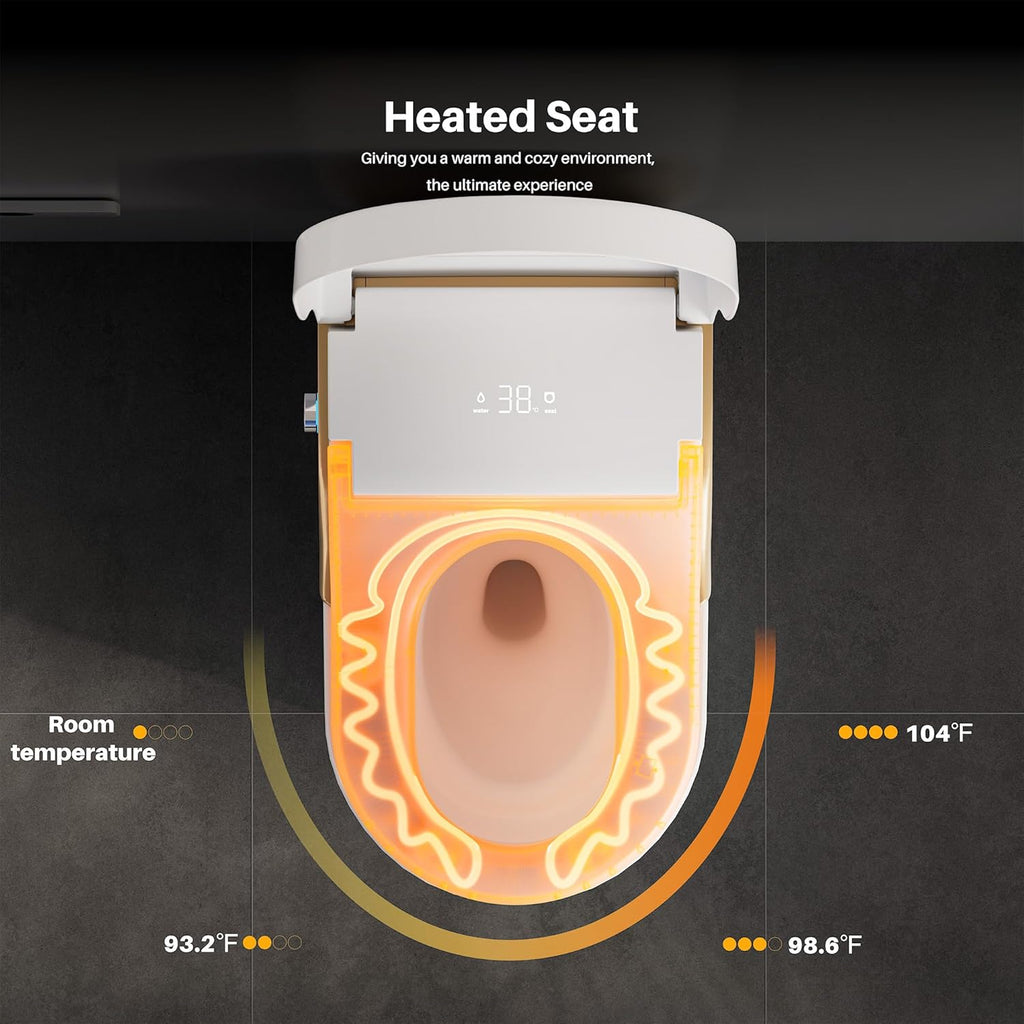 Modern Smart Toilet with Bidet, One-Piece Elongated, Porcelain, Auto Flush, Heated Seat, Warm Air Drying