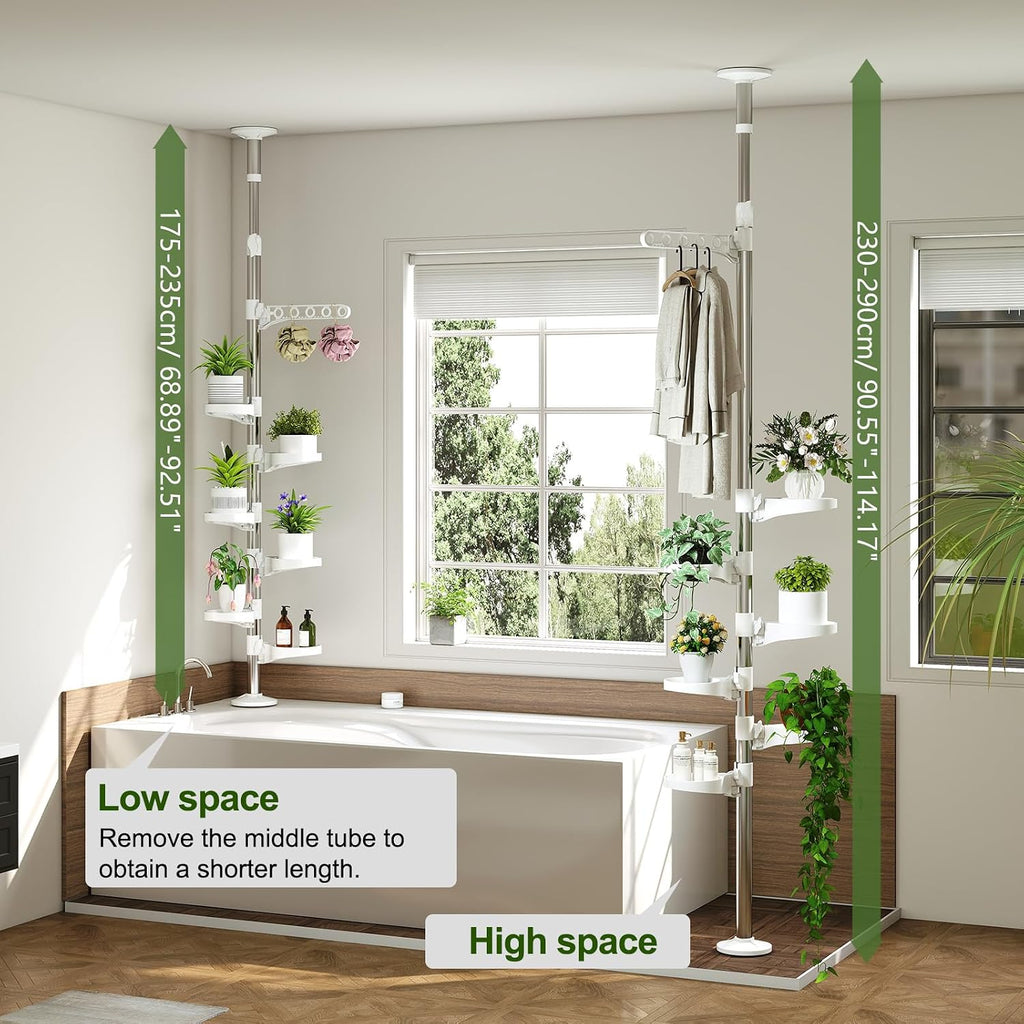Plant Stand 7-Tier Tension Pole Metal Flower Rack Corner Ivory | Spring Loaded Pole,No Drilling Required ,Adjustable