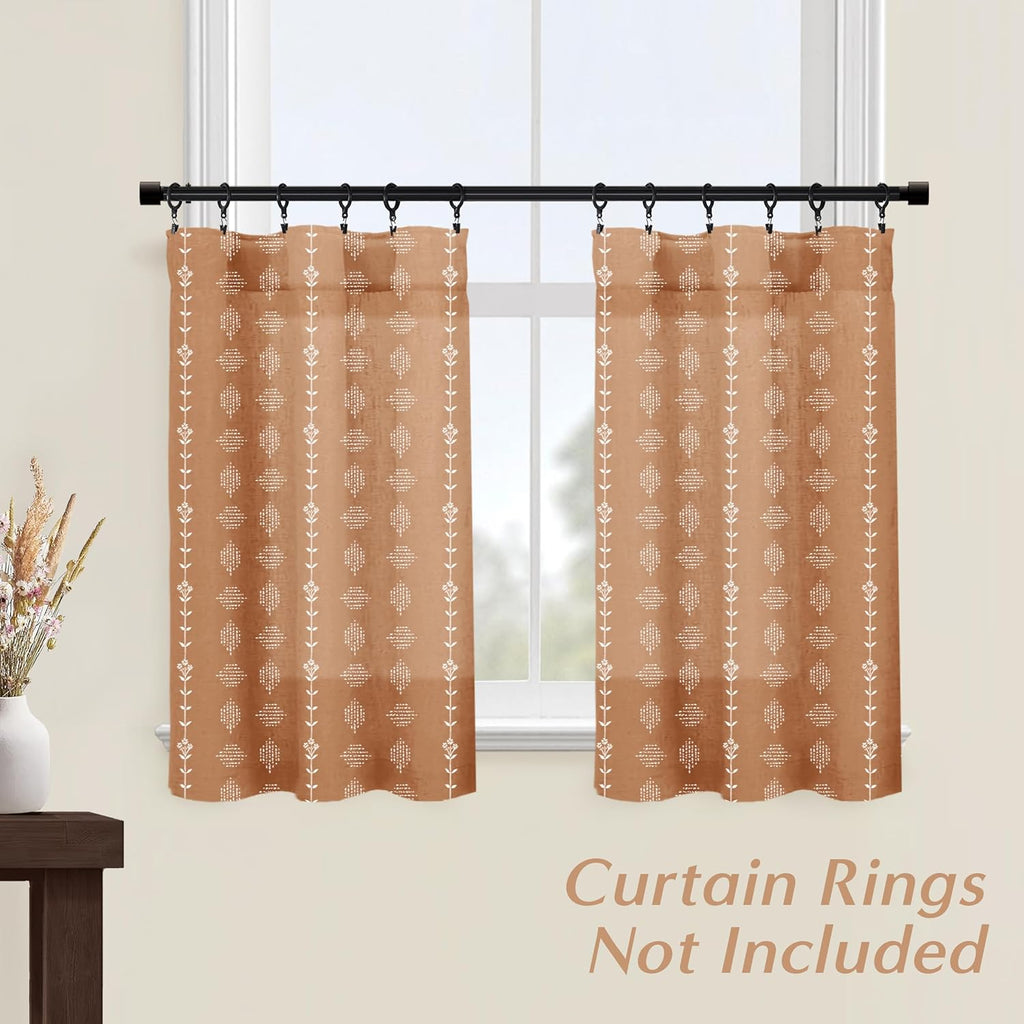 Boho Farmhouse Kitchen Curtain,Rustic Style Terracotta Western Curtains for Bedroom Living Room,Sets of 2 Panels,36