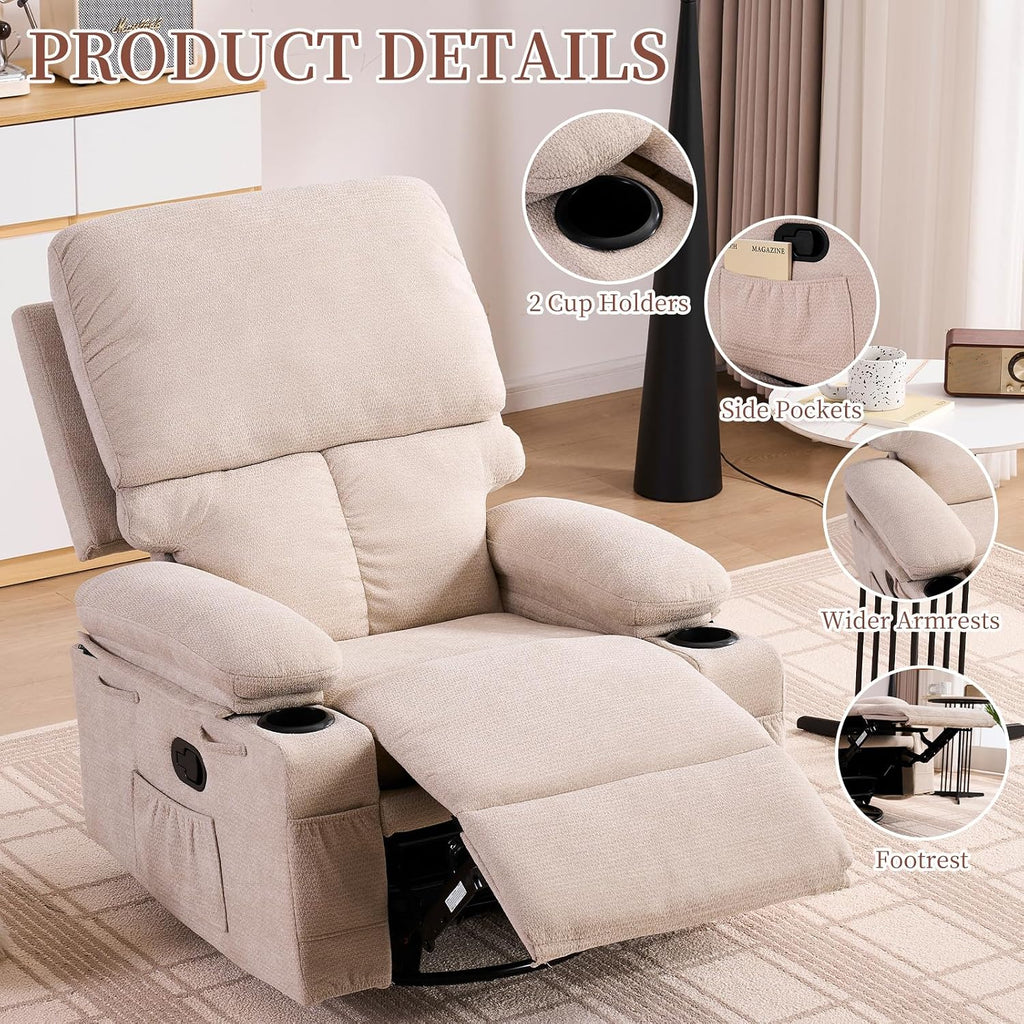Recliner Chair for Adults, Nursery Glider Recliner with Massage and Heat, 360° Swivel Rocker Recliner, Manual