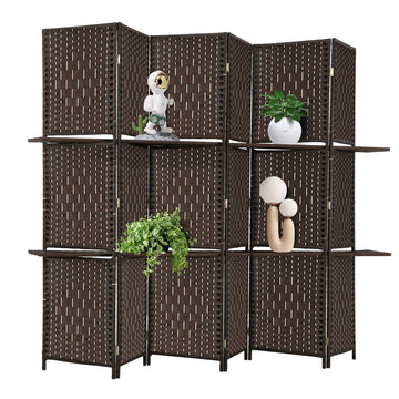 6 Panel Folding Room Divider with Shelves | 5.9ft, Dark Brown