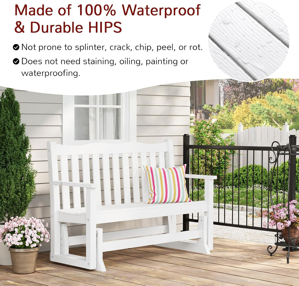 2 Person Outdoor Glider Bench, All-Weather Patio Glider with 800 lbs Weight Capacity, Never Fade or Rot Heavy Duty