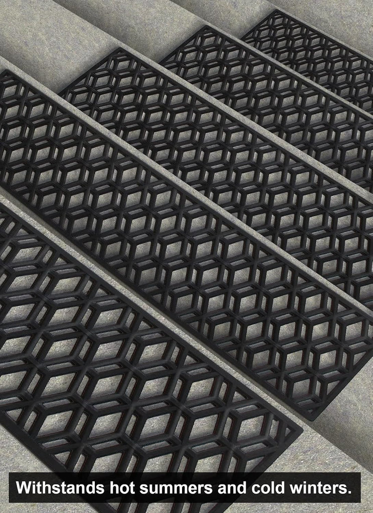 Rubber Stair Treads Non-Slip Outdoor 35"x10" (5-Pack) - Hexagon Anti-Slip Step Mat