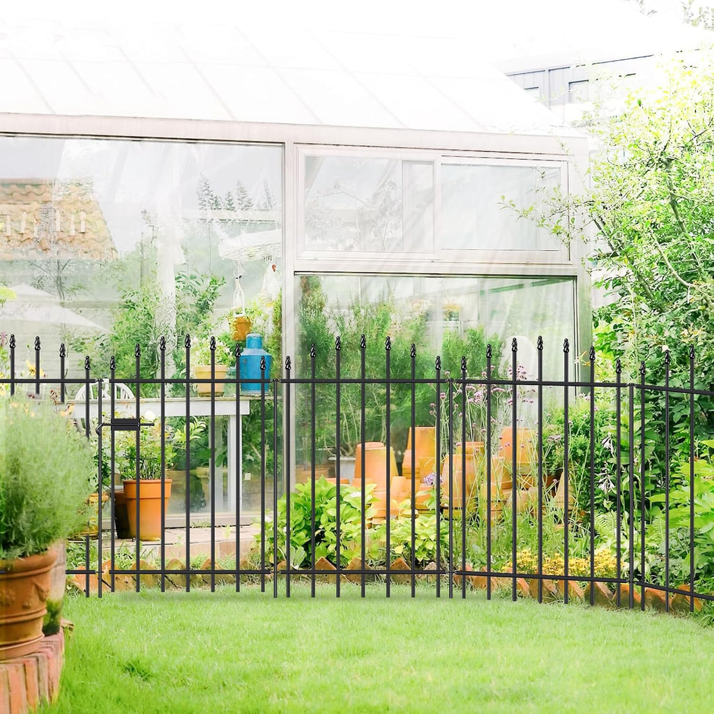 Metal Garden Fence with Gate 36 in H x 12 ft L, 1 Gate + 5 Panels Border Dog Fence Panels Animal Barrier, No Dig
