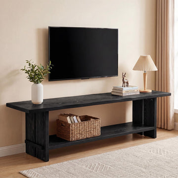 71" Solid Wood TV Stand for 55/65/75/85-Inch TV, 2-Tier TV Table