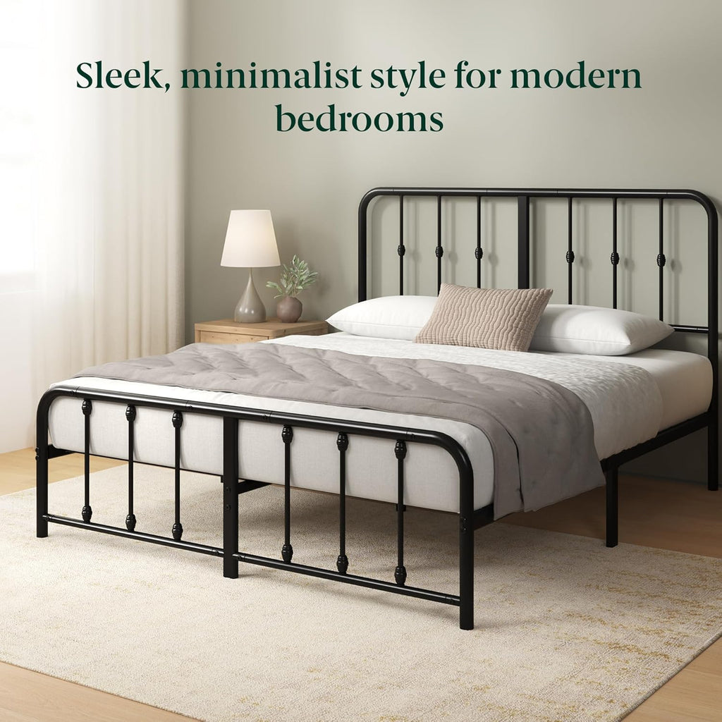Leonardo Metal Platform Bed Frame, Victorian Spindle Style Headboard and Footboard, Heavy Duty Bed Base