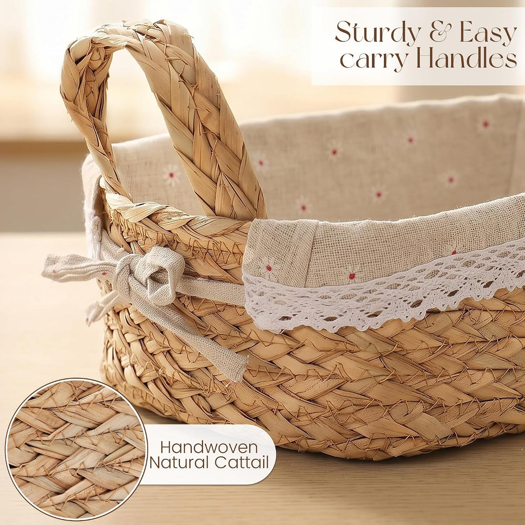 Woven Storage Basket Set of 4, Multi-size Boho Cattail Leaf Baskets with Handles & Liners, Decorative Baskets