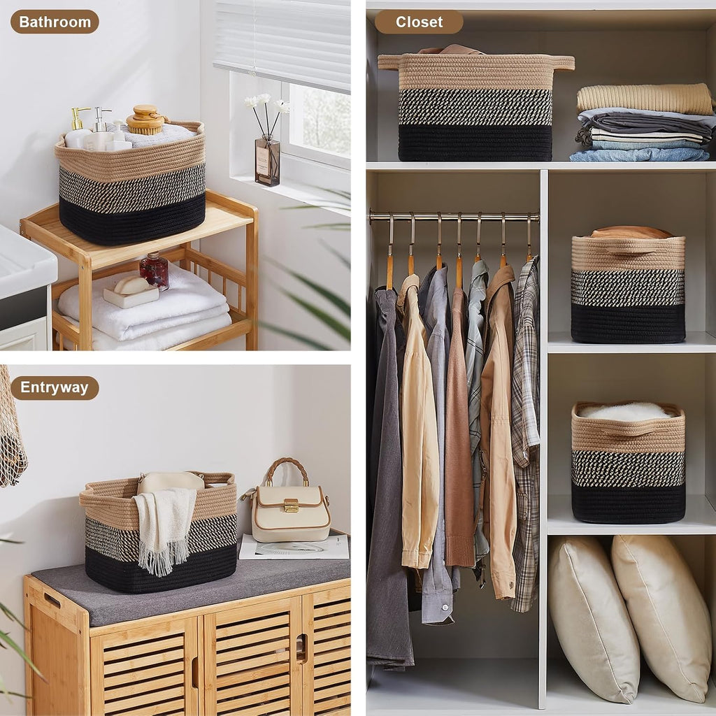 Storage Basket for Organizing, Woven Baskets for Storage, Rectangle Decorative Baskets for Shleves, Closet, Toys