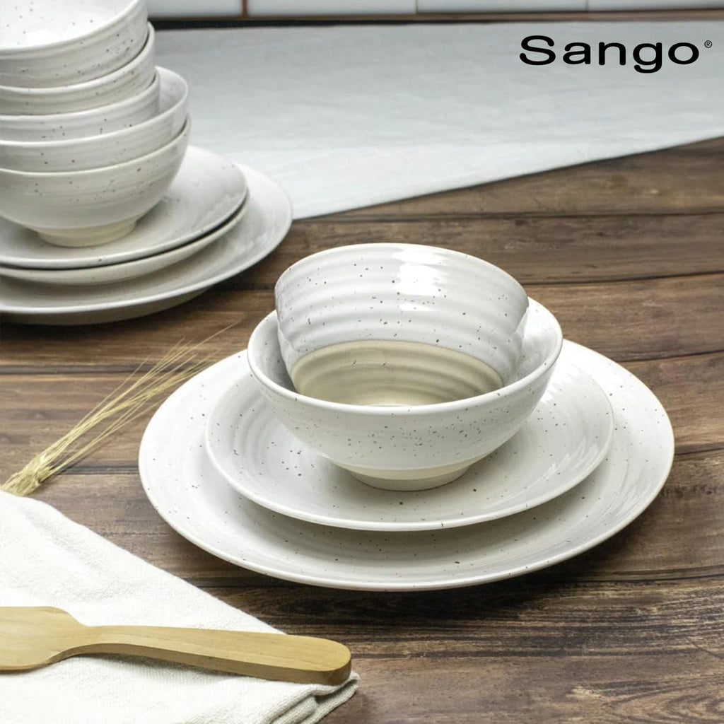 Siterra 16-Piece Rustic White Stoneware Dinnerware Set - Service for 4, White with Glossy Speckle Overlay