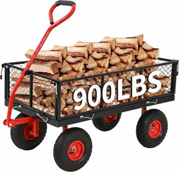 900 LB Garden Cart, Heavy Duty Metal Utility Garden Wagon Cart. Red | 13 in All Terrain Tires, 4-in-1 Yard Wagon Cart