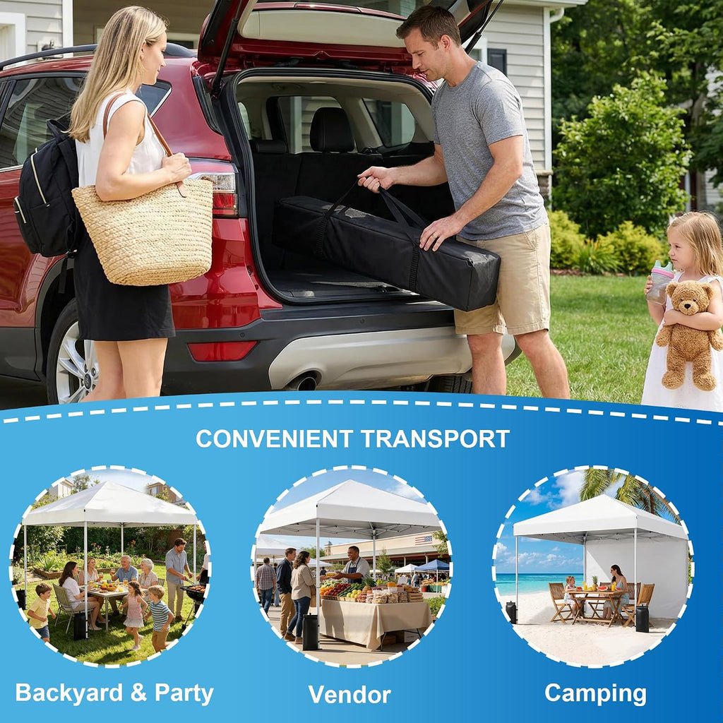 10x10 Pop Up Canopy Tent, One Push Setup, Instant Portable Events, Parties & Camping with 8 Stakes