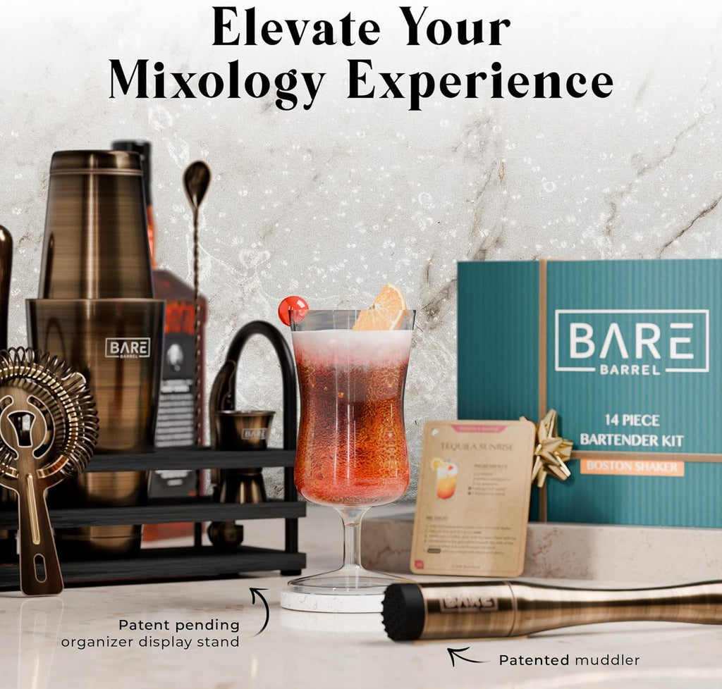 Mixology Bartender Kit Bar Set | 14-Piece Cocktail Shaker Set | Martini Barware Mixing Tools Bartending | 35 Recipe - Set of 14