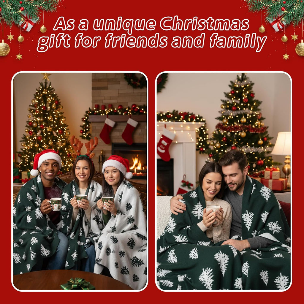 Christmas Throw Blanket Christmas Tree Reversible Soft Knitted