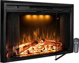 33 Inch Electric Fireplace Insert with Glass Door and Mesh Screen, Multicolor Flame Effects, Crackling Sound, Timer and Overheat Protection, 750W/1500W