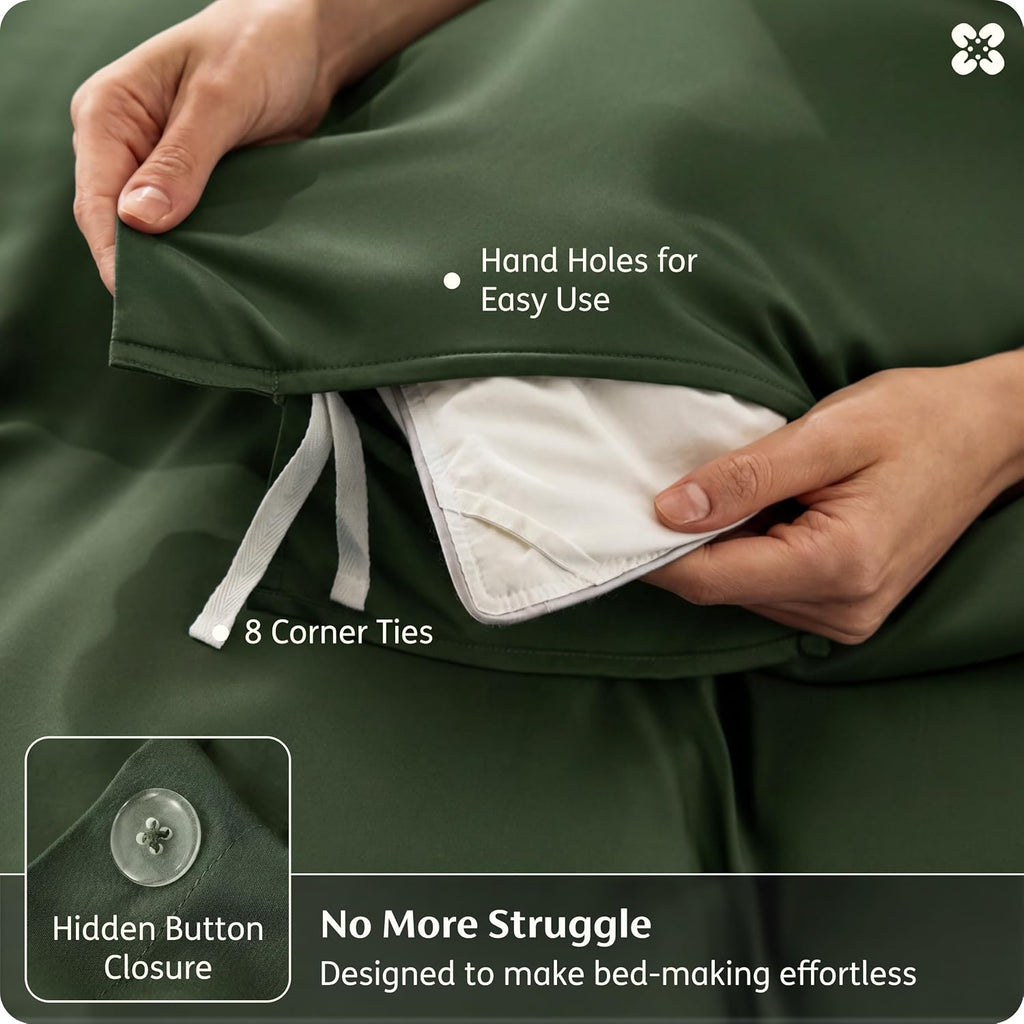 PureWoven 100% Organic Bamboo Cooling Duvet Cover Set, Queen, Green