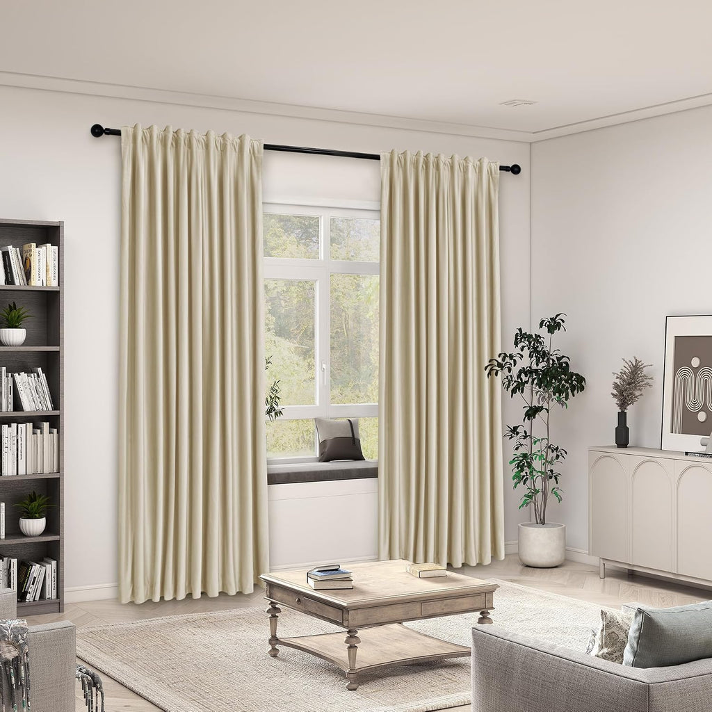 Velvet Curtains with Blackout Lining Indoor Heat Insulated Soft Luxury Back Tab/Rod Pocket 2 in 1