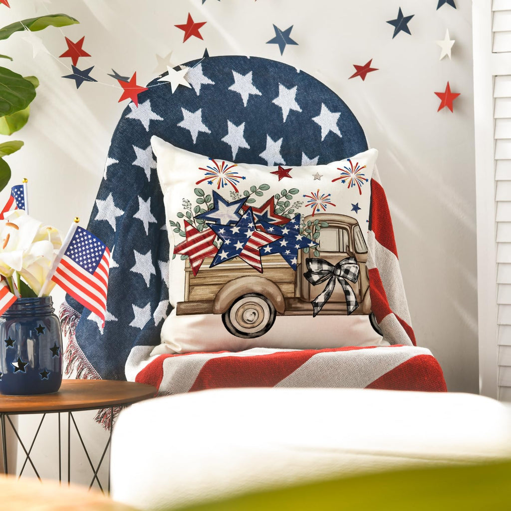 Let Freedom Free Eucalyptus Stars Fireworks Car Throw Pillow Covers, 18 x 18 Inch 4th of July Patriotic Independence