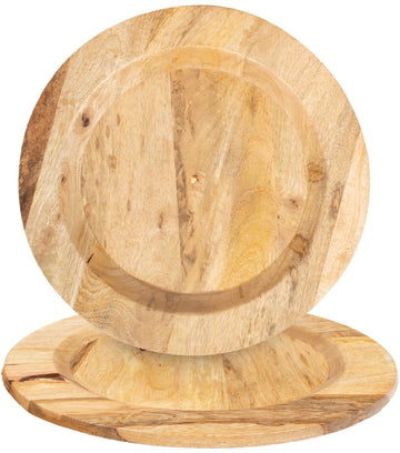 Wood Charger Plates 2-Pack, 13in Round Rustic Serving Platter