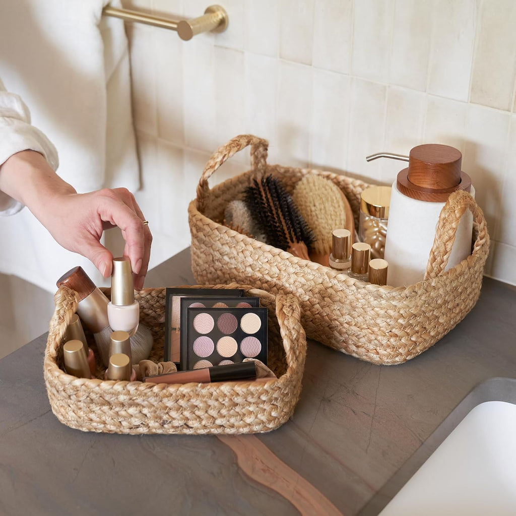 Beautiful Storage Basket Set of 4 - Natural Jute Rope Baskets for Shelves Are Perfect for Organizing Your Home
