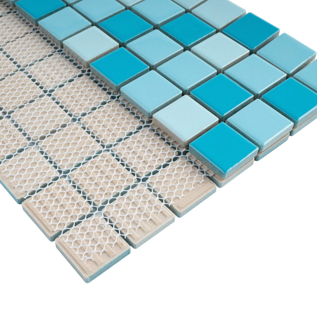 1" x 1" Square Creamy Blue Porcelain Polished Floor & Wall Tile & Pool Tile Mosaic Tile 11-3/4 in. x 11-3/4 in. x 6mm
