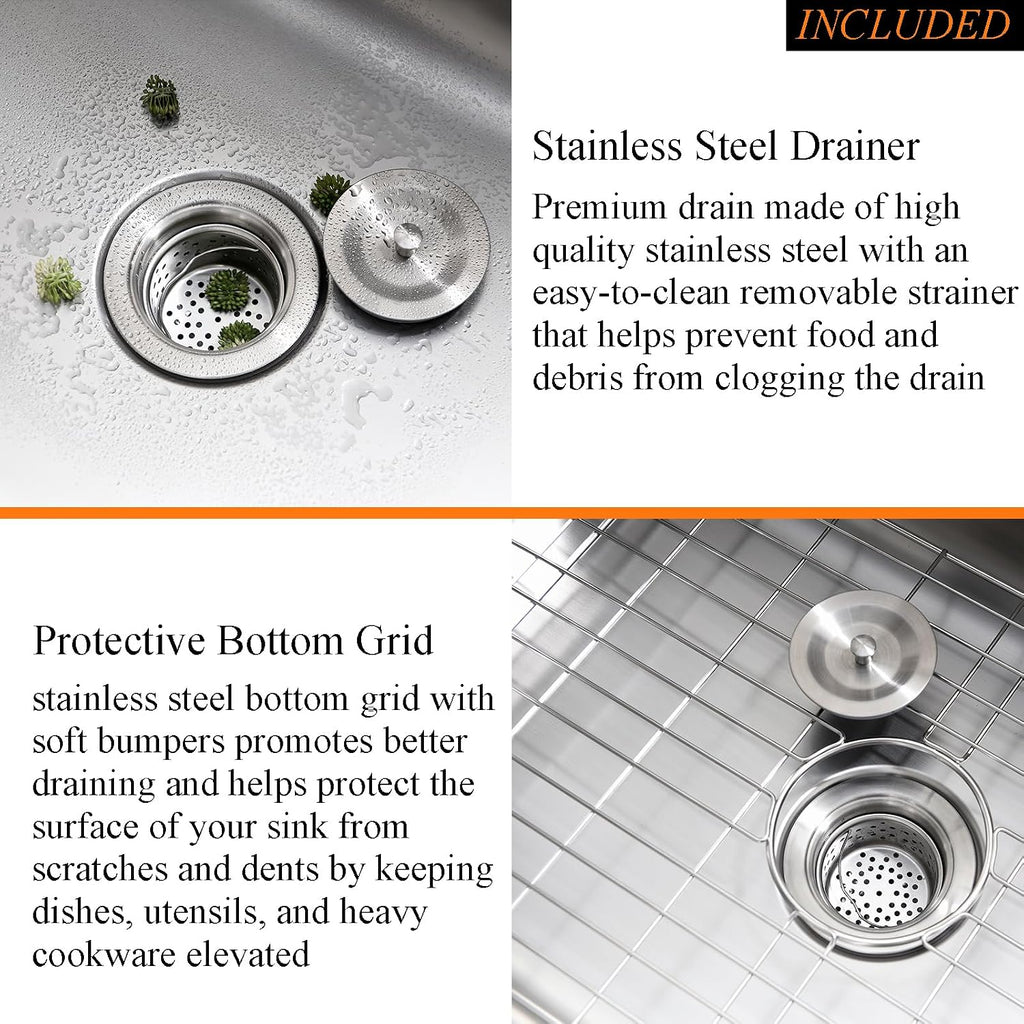 31x18 Undermount Kitchen Sink Stainless Steel Single Bowl 16 Gauge | Large Corner Under Mount Sinks with Dish