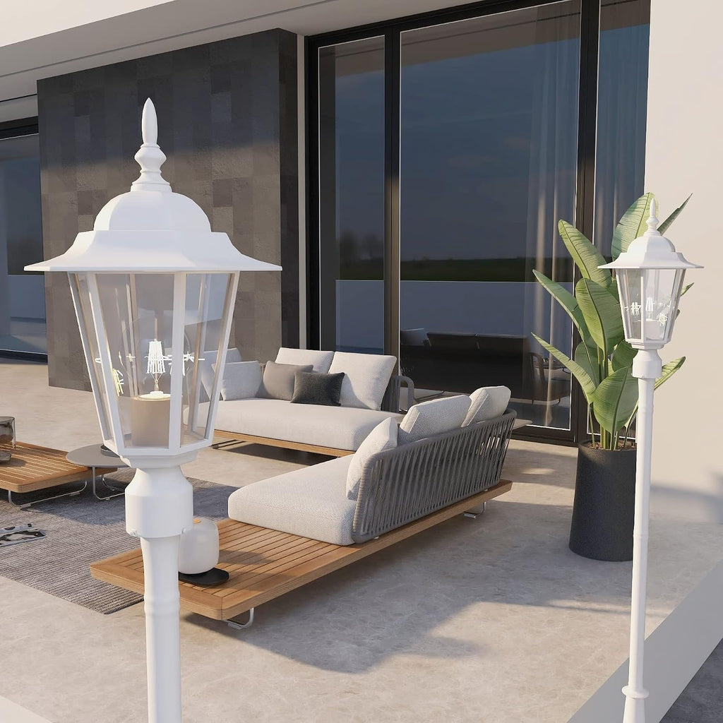 Outdoor Post Lights, Lamp Post Light Fixture with E26 Socket, White Exterior Post Lantern with Clear Glass Shade