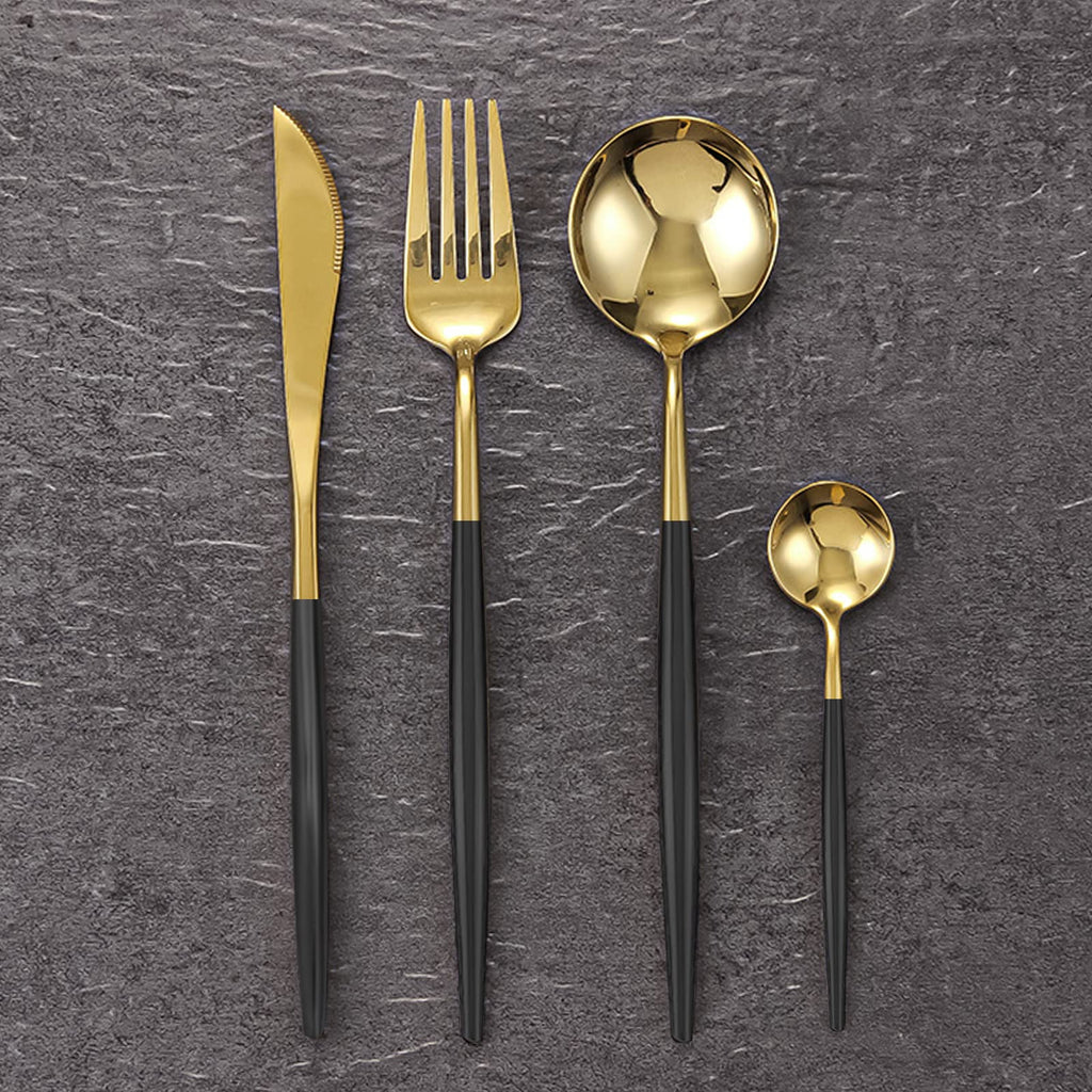 Gold Silverware Set, 24-Piece Stainless Steel Flatware, Flatware Set for 6, Knife Fork Spoon, Home Dinnerware