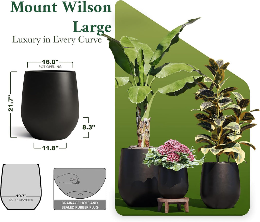 Premium Mt Wilson Tall Tapered Fiberstone Planter for Indoor Outdoor Use, Modern Large Olive Tree Pot with Drainage