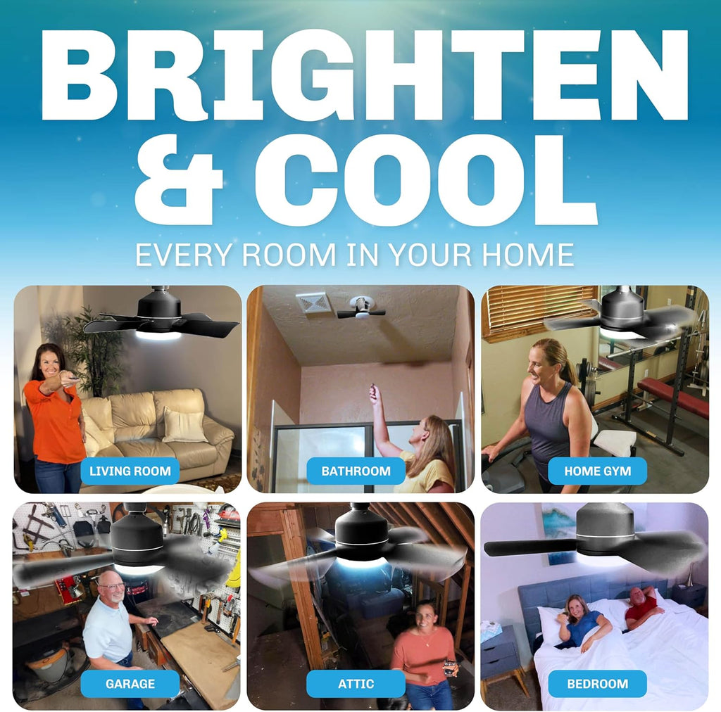 Breeze Socket Fan Light with Remote, 15.75" Cost Saving Ceiling Fans with Lights Replacement for Bedroom, Kitchen, Living Room, Warm 3500K, 1000 Lumens, Easily Screws into E26/E27