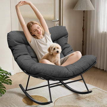 Oversized Outdoor Rattan Rocking Chair with Metal Frame