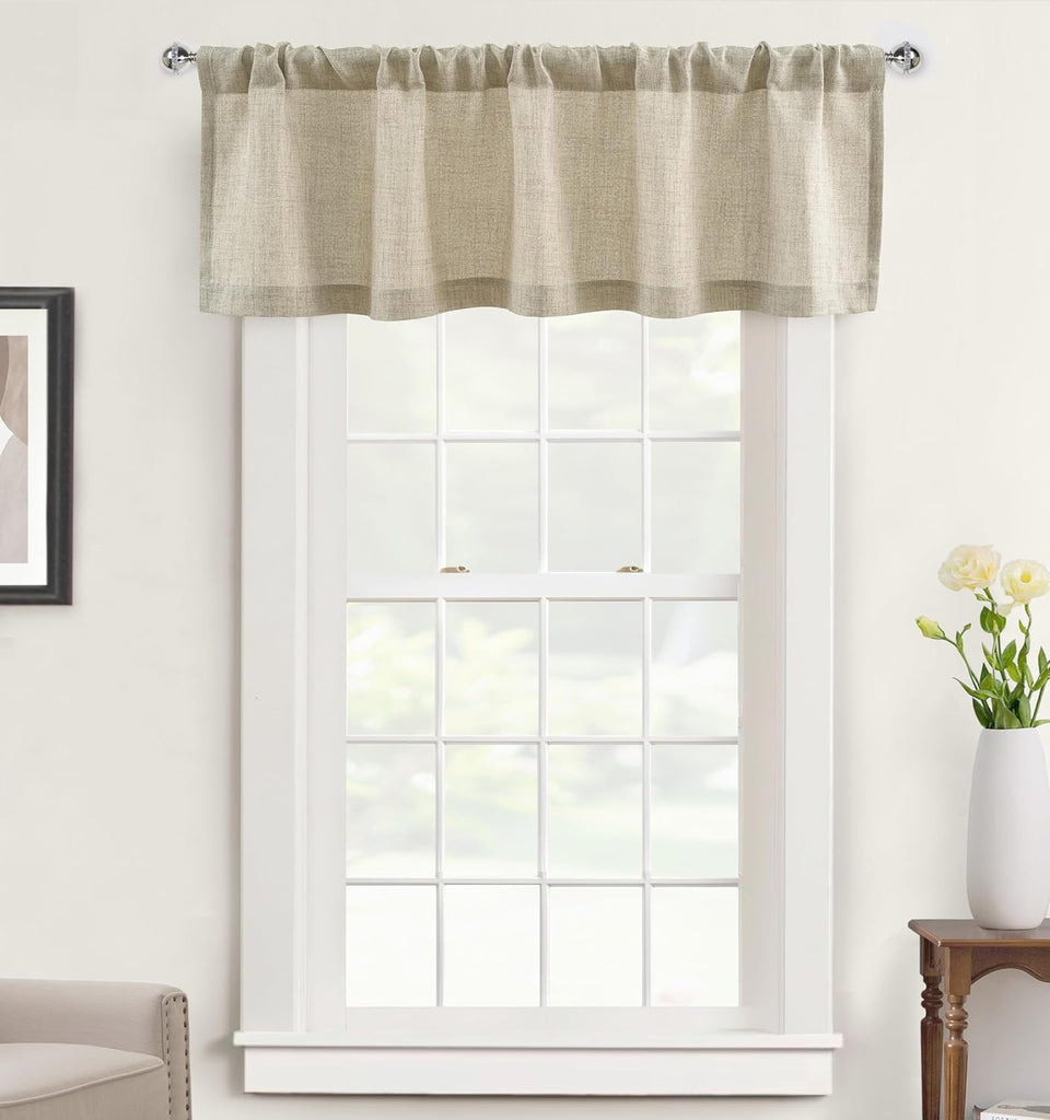 Linen Textured Curtain Valances for Windows Light Filtering 3 Inch Rod Pocket Farmhouse Country Rustic Kitchen