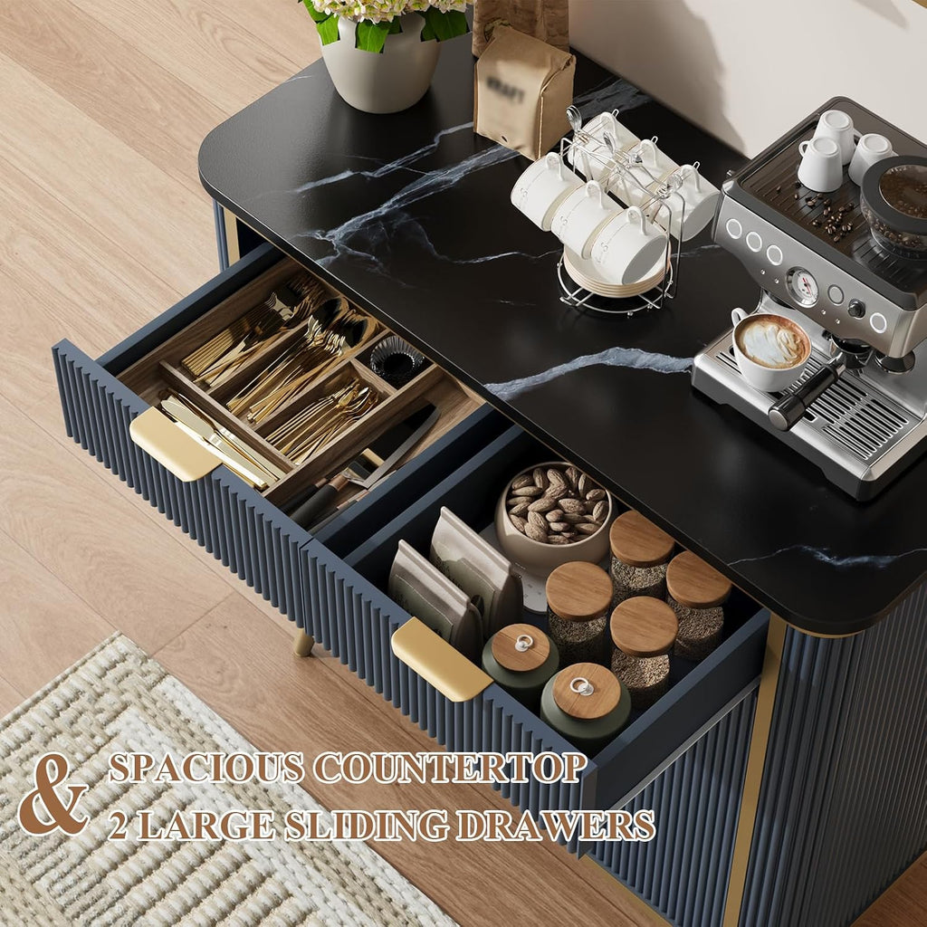 35" Modern Sideboard Buffet with Storage, Kitchen Storage Cabinet with Adjustable Shelves & 2 Drawers, Accent Fluted