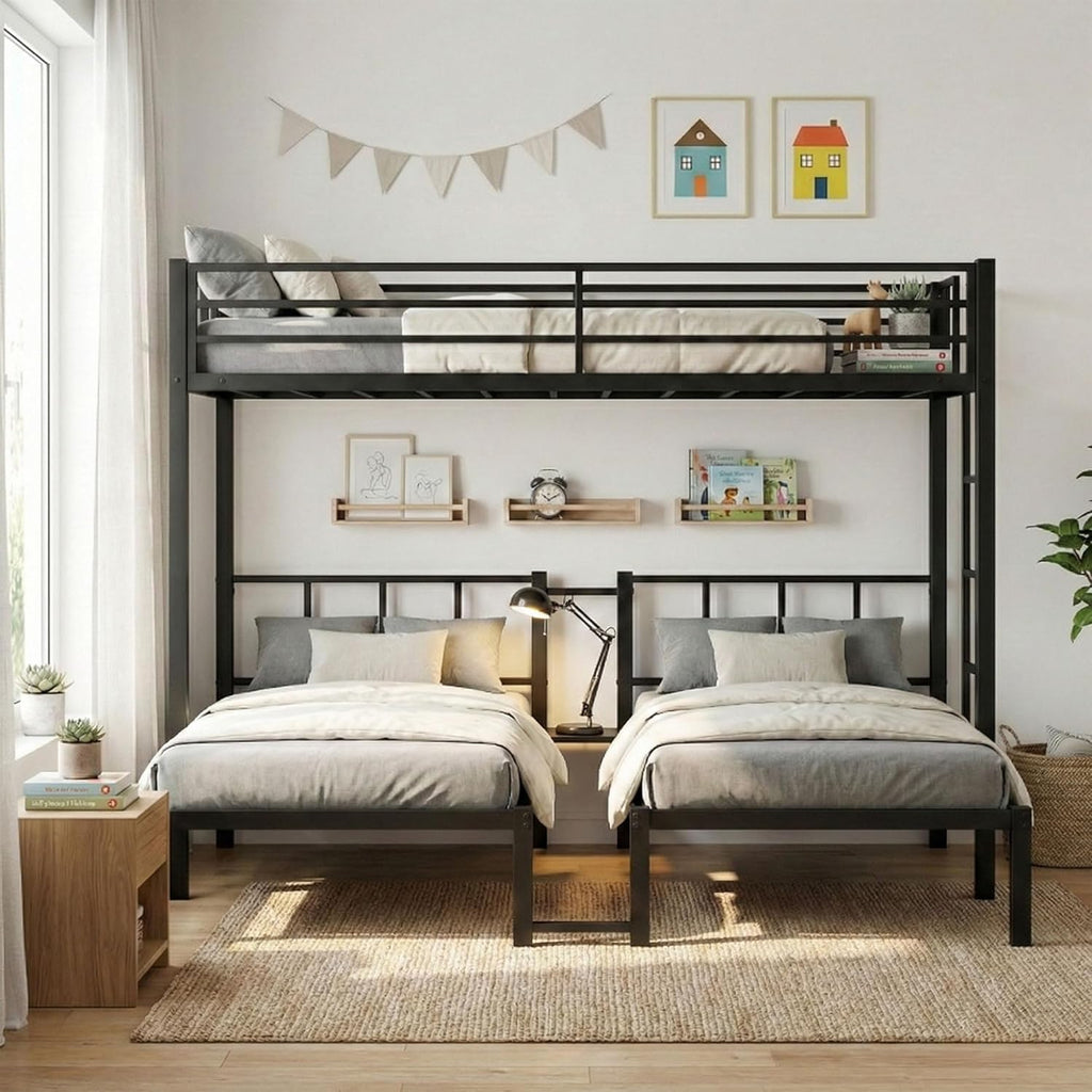 Heavy Duty Triple Bunk Bed for Kids, Twin Over Twin Over Twin Bunk Bed, Metal 3 Bed Bunk Beds for Teens and Adults