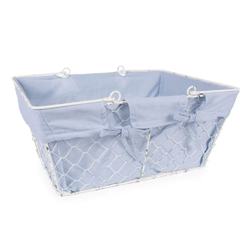 Farmhouse Chicken Wire Egg Basket, Storage Baskets with Liner, Denim, 16x12x7.88"