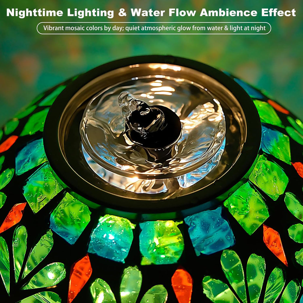 Mosaic Glass Fountain, Floor-Standing Lighted Water Feature with Quiet Pump, Indoor/Outdoor Decorative Accent Lighting