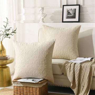 2 Pack Throw Pillow Covers Euro Sham Covers (26"X26", Beige)