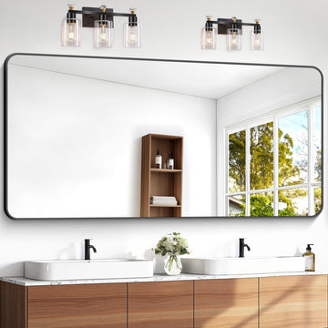 72x36 inch Large Bathroom Mirror,Black Rectangle Mirror,Wall Mounted Bathroom Frame Vanity Mirror with Round Corner