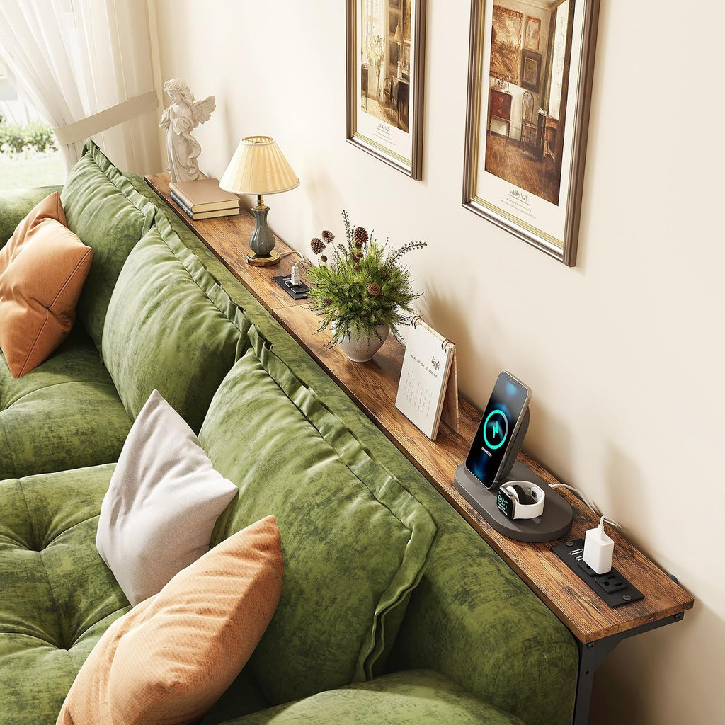 94.5" Behind Couch Table, Height Adjustable Narrow Console | 24.3"-32.5" range, split for separate walls, 2 outlets
