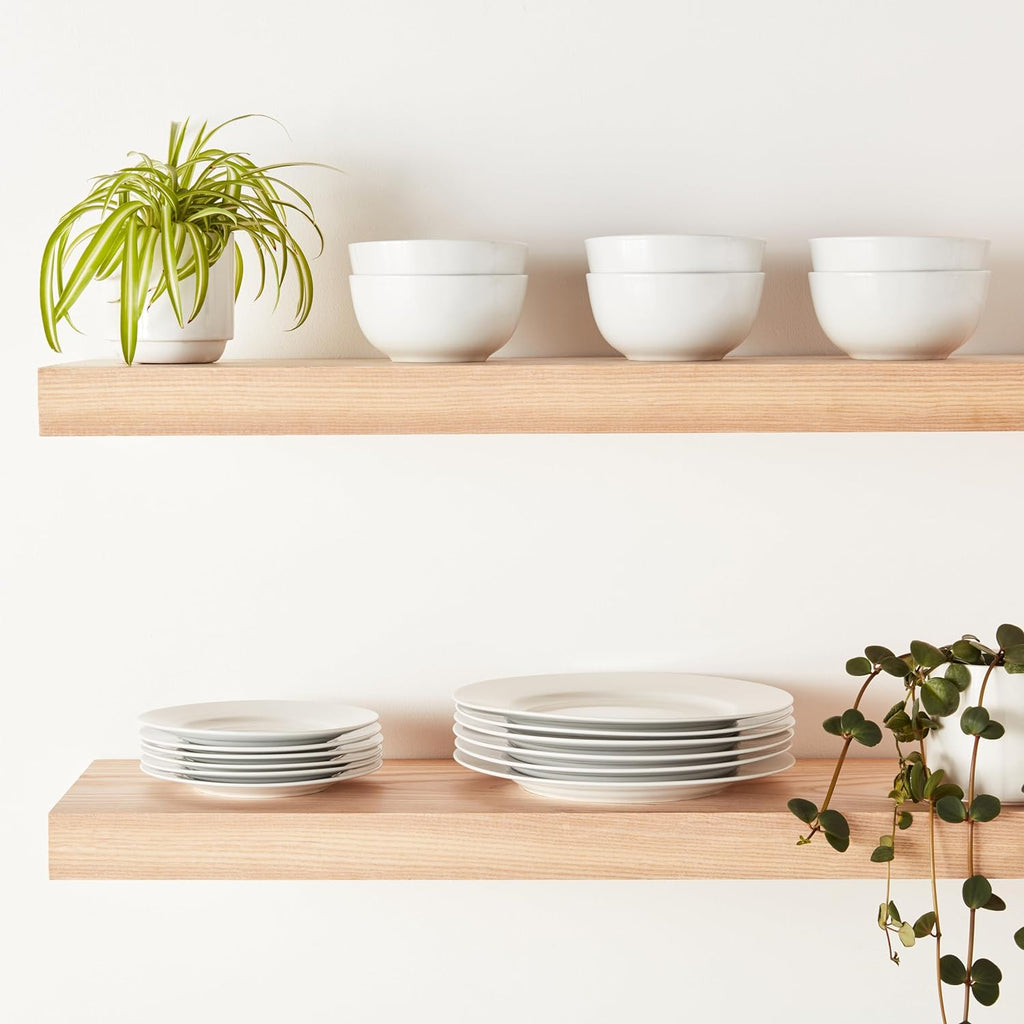 Porcelain Dinnerware Set, Microwave and Dishwasher Safe, Service for 6, 18-Piece, Plates, Bowls, White