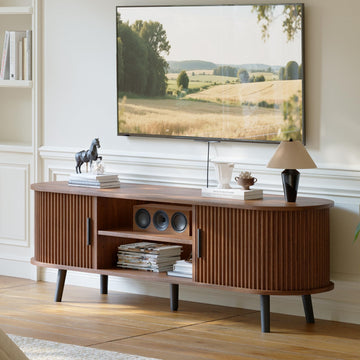 54" Mid Century Modern TV Stand with Fluted Sliding Doors