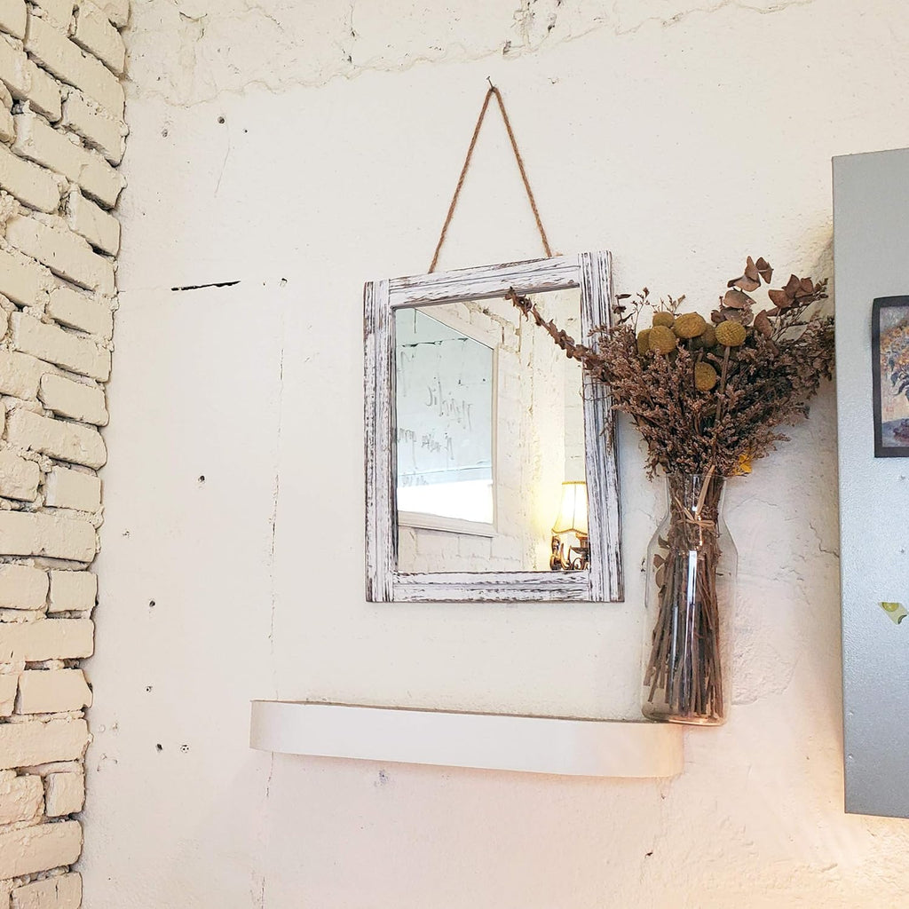 Wall Mirror with Wood Framed Rustic Mirrors for Wall Rectangle Decorative Bathroom Living Room Entryway Farmhouse