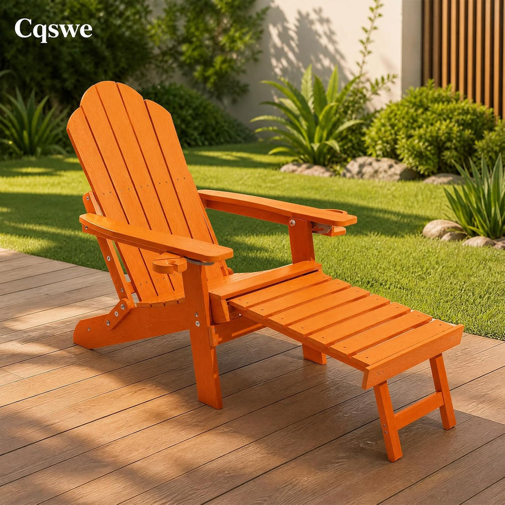 Ergonomic Adjustable Adirondack Chair with Ottoman Set of 2,Folding Adirondack Chair with 2 Cup Holder